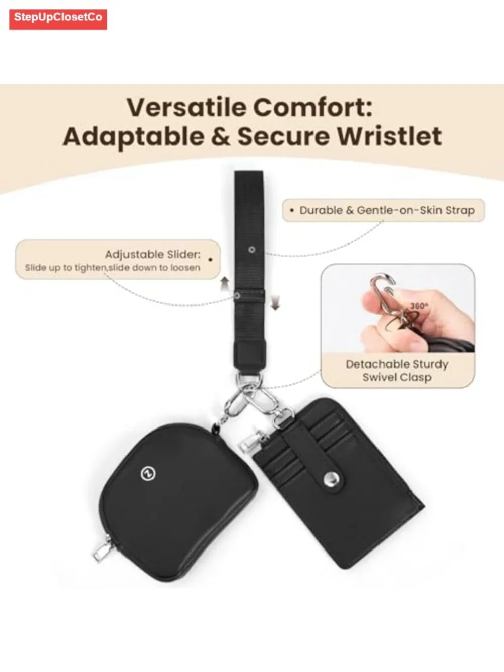 RFID Blocking Wristlet Wallet PU Leather 2-in-1 Card Holder with Adjustable